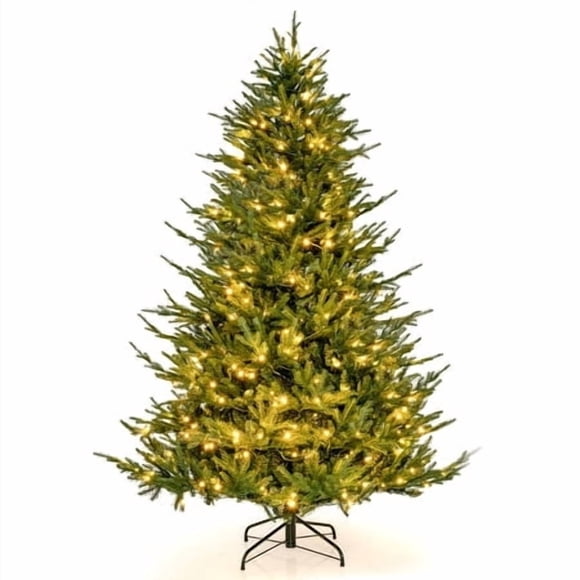 Costway Sapin de Noël Artificiel de 2,13 m (7 Pi) Pré-Illuminé, à Charnières, avec 1130 Extrémités de Branches et 380 Lumières DEL.