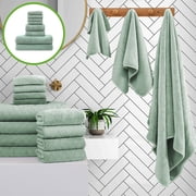 Velvet Towel Set 8 Pcs, Xinsrenus Soft Absorbent Microfiber Bath Towels, Quick Dry Non-Shedding Thickened Bath Towels for Bathroom Wash Face Wipe Dry, Green