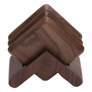 Drink Coasters with Holder for Wooden Table, Farmhouse Coaster,6 Pcs Square Wood Black Walnut