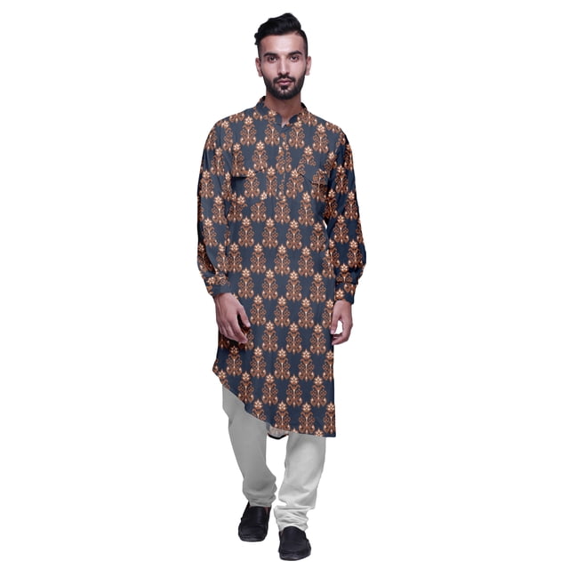Atasi Kurta Traditionnel en Rayonne Imprimée à Col Mandarin pour Hommes Chemise Décontractée