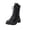 Black, variant on LOVZFMLL Boots for Women Mid Calf Combat Boots Lace Up Round Toe Adjustable Straps Low Chunky Heel Leather Fall Winter Casual