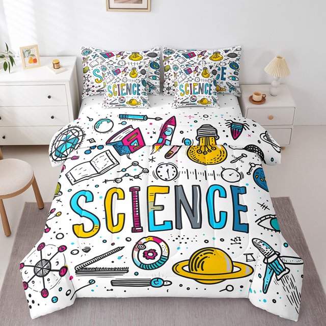 Science Twin Comforter Set,Physical Chemistry Math 7 Pieces Bed in a Bag,Chemical Equation Mathematics Formula Bedding Sets with 1 Comforter,1 Flat Sheet,1 Fitted Sheet,2 Pillowcase and Pillow Sham