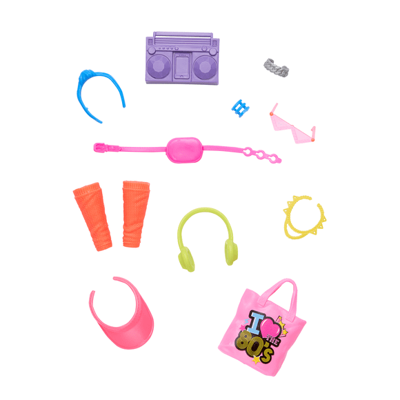 Barbie Doll Accessories with 1980s Retro Theme, Neon Styling Pieces, Stereo & Headphones