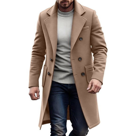 Trench Coat Mens Stylish Double Breasted Casual Trench Coat - Lapel Solid Color Trench Coat Men Long