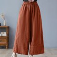 thumbnail image 2 of Birdeem Womens Spring Solid Color Elastic Waist Cotton Linen Versatile Straight Tube Casual Wide Leg Pants, 2 of 9