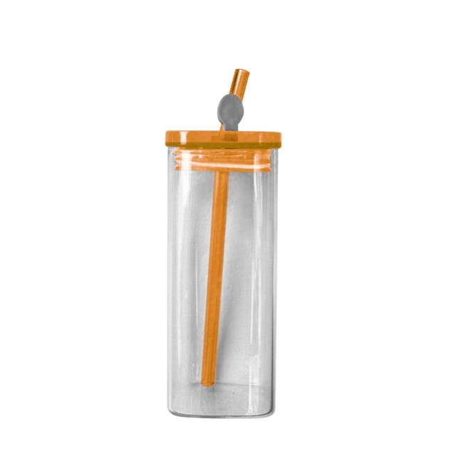 VogueV Lidded Glass Tumbler with Straw - Heat-Resistant Reusable Drinkware F