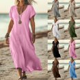 thumbnail image 5 of Dvprdro Robes d'Été pour Femmes 2025 Mode Col en V Manches Courtes Uni Coton Lin Robe Maxi Décontractée Ample Bohème Plage Soleil Longue Robe, 5 of 5