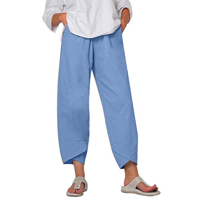 Timegard Womens Plus Size Pants Elastic Waisted Solid Color Lightweight Pants Lounge Trousers Pockets
