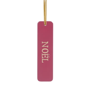 HOLIDAY TIME  5.15 IN,NOEL Christmas Tag, Burgundy Rectangular Hanging Ornament with Gold Foil Lettering & Gold Ribbon, Holiday Gift Tag