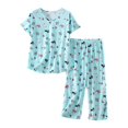 thumbnail image 1 of Yoodem Pyjamas pour Femmes Ensembles de Pj pour Femme Été Col Rond Ensemble Pyjamas Manches Courtes Pantalon Long Ensemble de Pyjama, 1 of 3