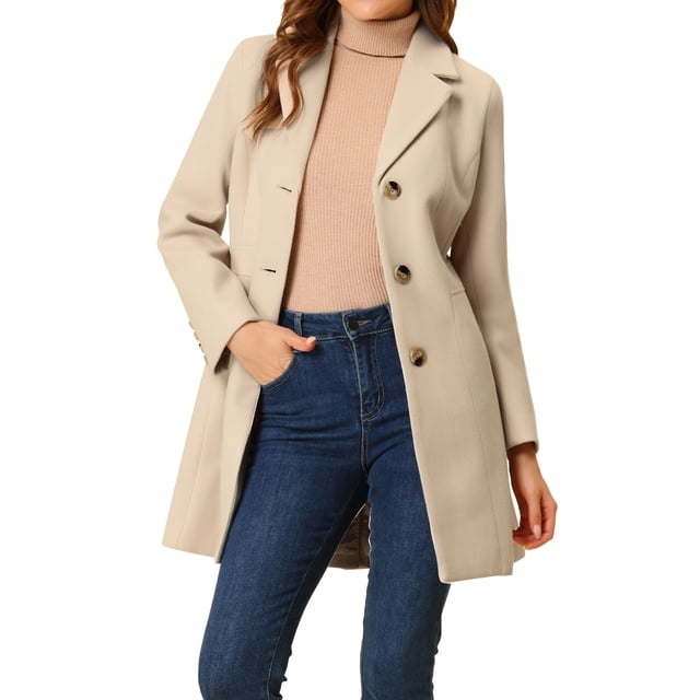 INSPIRE CHIC Manteaux d'Hiver Longs pour Femmes à Simple Boutonnage, Revers Cranté, Blanc Crème m