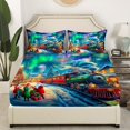 thumbnail image 3 of Erosebridal Ensembles de Draps Grand Merry Xmas Santa Claus, Literie Train Rétro, Décor Aurora, 4 Pcs, 3 of 6