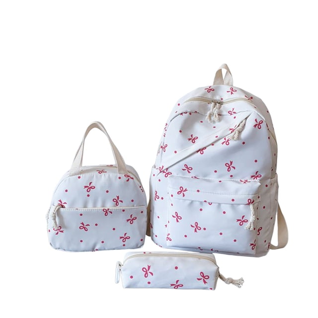 GPOECD 3PCS Bow Backpack Set with Lunchbox Pencil Pouch Cute Preppy for Teen Girls College Bookbag School Backpack Light Pink,One Size