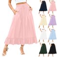 thumbnail image 1 of Bovxnpu Plus Size Skirts For Women, Womens Summer Midi Skirts Ruffle Flowy A-Line Long Skirt with Pockets, Womens Elastic Waist Drawstring Pleated Mid Skirt S, 1 of 5