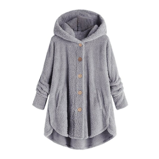 Womens Cardigan Plus Size Button Plush Tops Hooded Loose Cardigan Wool Coat Winter Jacket Navy Xl