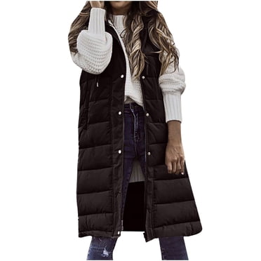 AherBiu Puffer Vests for Women Mid-Long Padded Quilted Vest Zip up Hooded Sleeveless Winter Coats