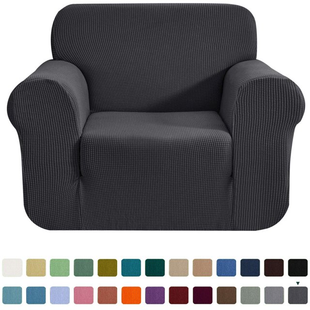 CHOK 2024 1-Piece Checks Stretch Sofa Cover Slipcover Couch Cover Chair Light Gray