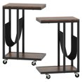 thumbnail image 2 of Costway 2 PCS C-shaped Side Table 2-tier Sofa Couch Table with Canvas Storage Pouch Brown, 2 of 2