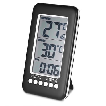 Compteur de Température Numérique Sans Fil LCD °C/°F pour Intérieur/extérieur avec Horloge Thermomètre