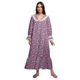 thumbnail image 1 of Moomaya Robe de Nuit Maxi pour Femmes en Coton à Col en V Imprimé avec Bordure Volantée, 1 of 5
