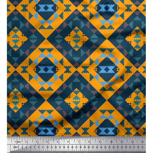 Soimoi Orange Rayon Fabric Check & Geometric Print Fabric by the Yard 56 Inch Wide
