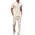 thumbnail image 2 of tumgatte Men's Leisure Sports Set Short Sleeve Knitting Split Solid Color Two-piece Round Neck Top Set Clearance, 2 of 4