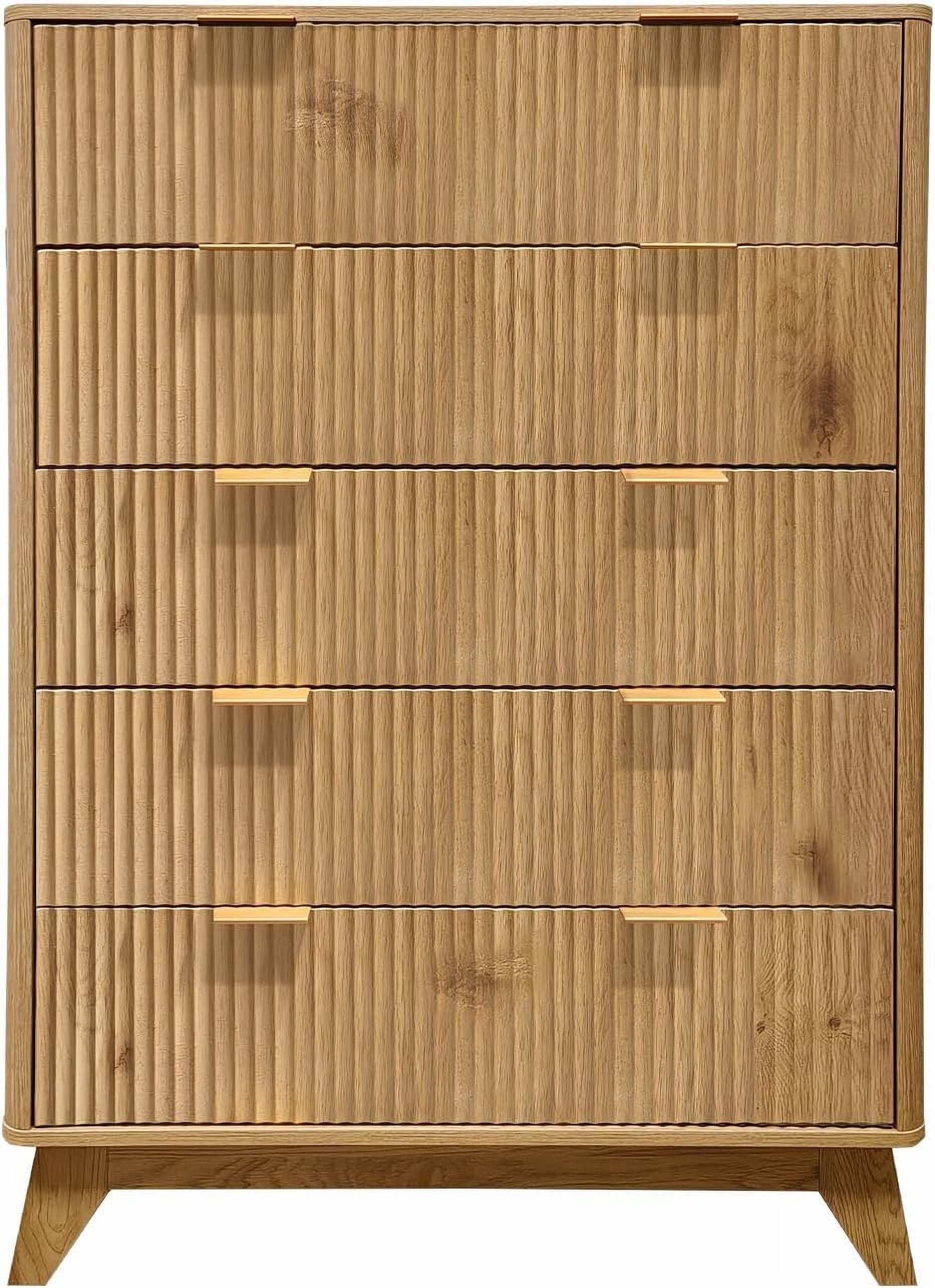 Tall Dresser, Wood Chest of Drawers, 5 Drawer Waveform Fluted Panel Dresser, Modern Dressers for Storage Drawers Clothes, for Living Room, Kids Bedroom, Nursery Hallway Closet