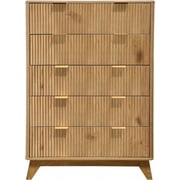 Tall Dresser, Wood Chest of Drawers, 5 Drawer Waveform Fluted Panel Dresser, Modern Dressers for Storage Drawers Clothes, for Living Room, Kids Bedroom, Nursery Hallway Closet