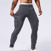 Mceream Jeans Slim Fit Stretch pour homme, Jeans skinny pour homme en forme de skinnie, jambes droites décontraction Mode Confort Flex Pantalons Pantalon Cargo Para Hombres Gray 36