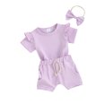 thumbnail image 1 of Honganda 0-3Y Toddler Girls Summer Shorts Sets Short Sleeve Ruffle Tops Shorts Headband Sets, 1 of 9