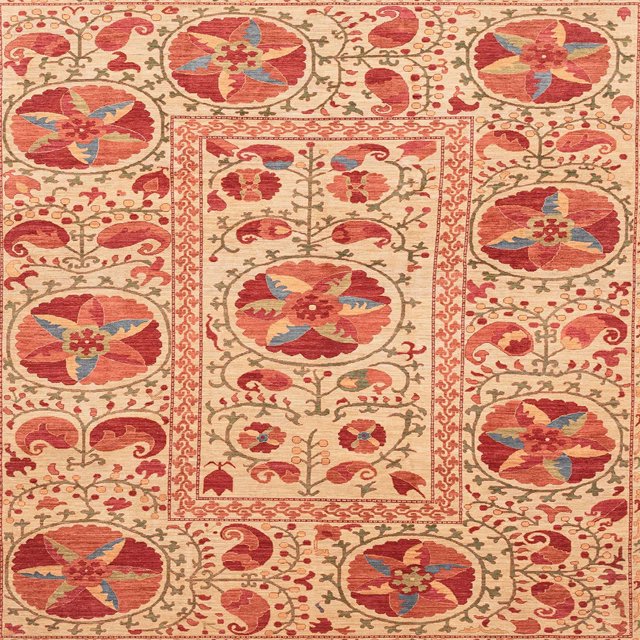 Ahgly Company Tapis d'Intérieur Carré Abstrait Orange Rouge Oriental, 3 Pieds Carré