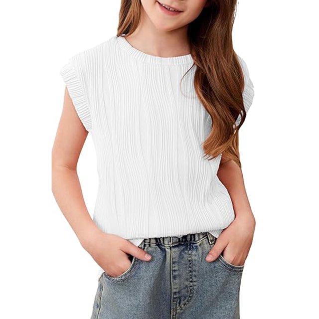 Timegard Toddler Girls Clothes Cap Sleeve Texture Loose Comfy Top Blouse Solid Color Casual Summer