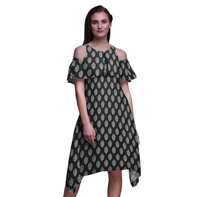 Bimba Robe d'Été Tunique à Épaules Dénudées Style Chic pour Femmes avec Imprimé Bloc -XXX-Large