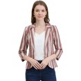 thumbnail image 3 of INSPIRE CHIC Blazer à Rayures pour Femme Manches 3/4 Décontracté Ouvert à l'Avant Revers Cranté Blazer L Brun Café, 3 of 6