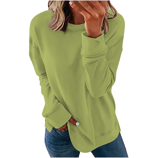 Chandails de Compression à Manches Longues pour Femmes Col Ras du Cou Unis Plus Chandail Surdimensionné Coupe Ample Pulls Tendance Hauts Légers pour Femmes Grande Taille Gris m