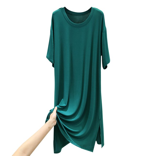 FAIWAD Robe Tunique pour Femme Grande Taille Décontractée à Manches Courtes, Robe T-Shirt Ample avec Fente Latérale, Robes Midi Amples