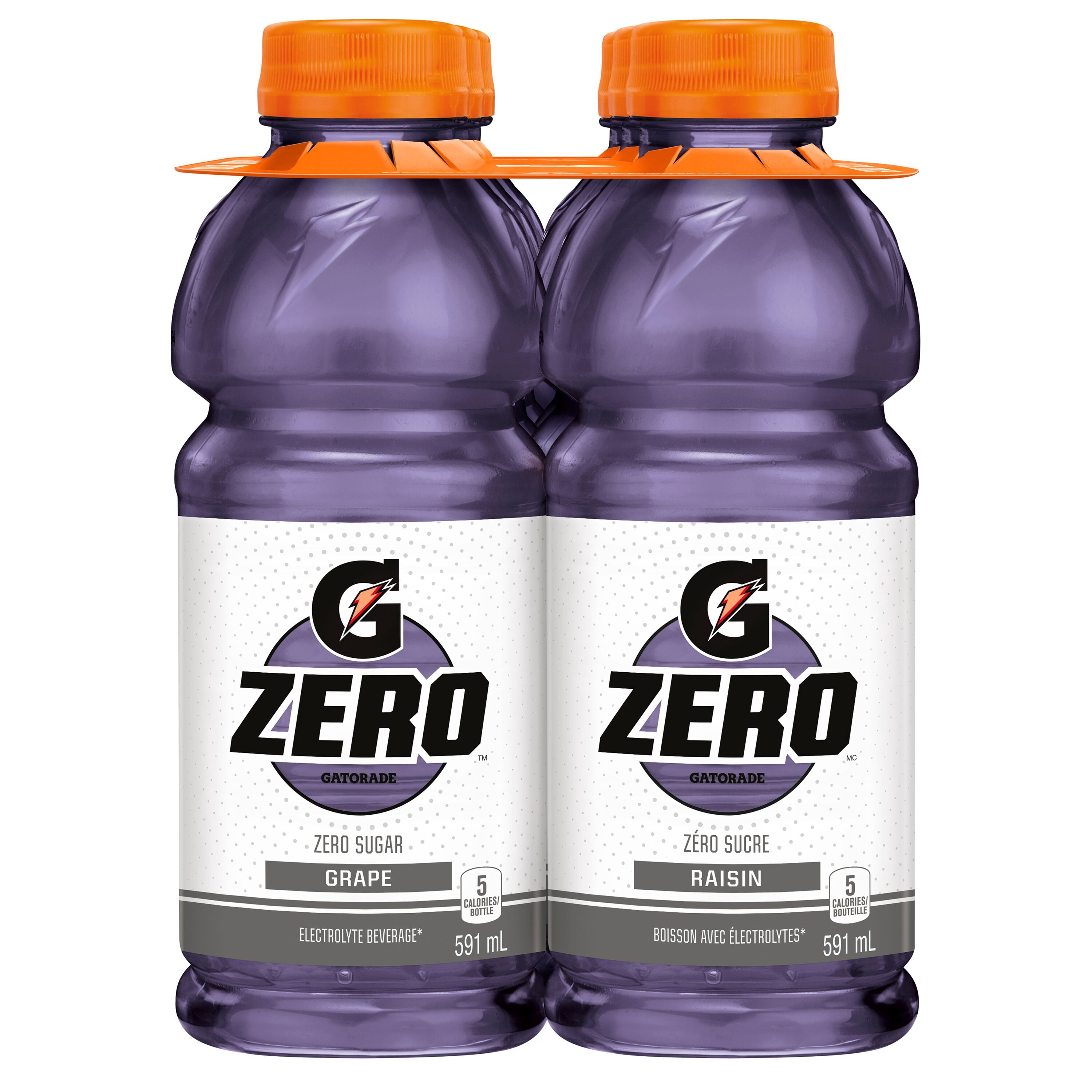 Gatorade Zéro Sucre Raisin Boisson Électrolytique 6 x 591 mL, Bouteilles
