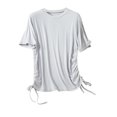 thumbnail image 1 of Birdeem Womens Solid Round Neck Threaded Cotton Slim Fitting Drawstring Top Short Sleeved Round Neck Top/Shirt, 1 of 12