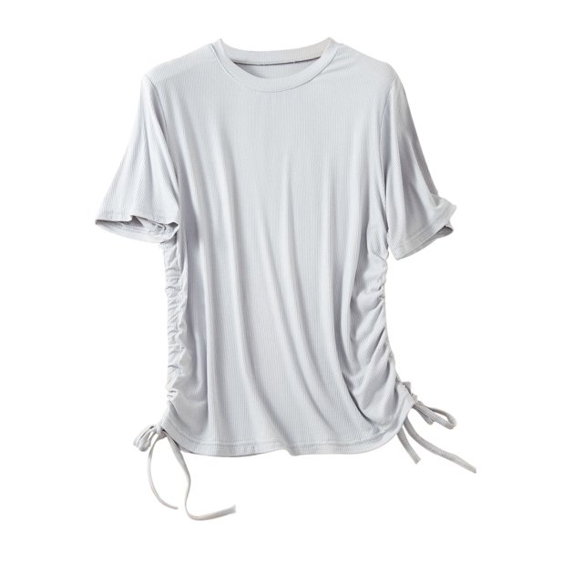 Birdeem Womens Solid Round Neck Threaded Cotton Slim Fitting Drawstring Top Short Sleeved Round Neck Top/Shirt