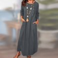 thumbnail image 2 of CHOK Robes d'Été Décontractées pour Femmes Robe Haute en Coton Lin Manches 3/4 Ample Légère Longue avec Poches, 2 of 7