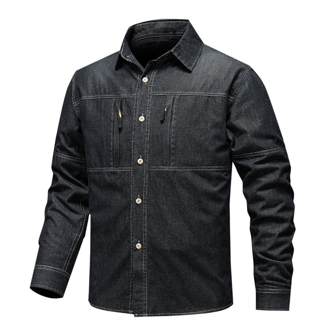 AherBiu Plus Size Mens Shirts Long Sleeve Button down Denim Shirt Regular Fitted Fall Winter Fashion Tees Tops