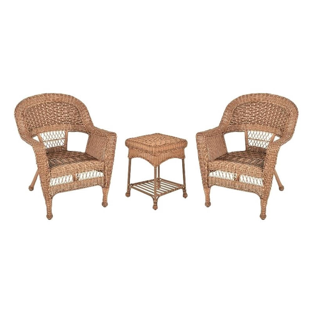 Jeco Ensemble de 3 Pcs Chaise en Osier et Table d'Appoint Couleur Miel Sans Coussin