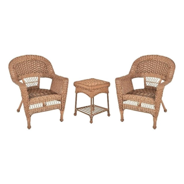 Jeco Ensemble de 3 Pcs Chaise en Osier et Table d'Appoint Couleur Miel Sans Coussin