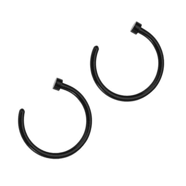 2 pcs Unisex Surgical Titanium Steel Open Nose Ring Nose Piercing Stud 8mm (Black)