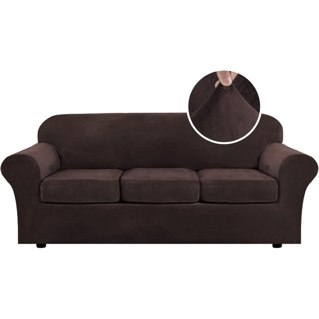 4 Pieces Thick Velvet Sofa Covers Couch Covers for 3 Cushion Couch Sofa High Stretch Slipcovers Furniture Protector Form Fit Luxury Couch Cover for Dogs Width Up to 90 Inch