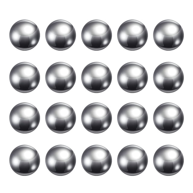 Unique Bargains Billes de Roulement en Acier au Carbone de 15 mm Polies avec Précision, Lot de 100. une Disposition en Grille Mettant en Valeur Plusieurs Billes en Acier au Carbone Polies d'Un Diamètre de 15 mm. Ces Billes de Précision Sont Conçues pour des applications comme les Roulements à Billes, les Roulettes, les Coulisses de Tiroir et les Mécanismes de Verrouillage. Convient à l'Entretien Industriel Ou aux Projets de Bricolage.