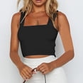 thumbnail image 4 of AherBiu Hauts Courts pour Femmes Col Carré Sans Manches Couleur Unie Extensible Coupe Ajustée Confortables Débardeurs de Sortie, 4 of 6