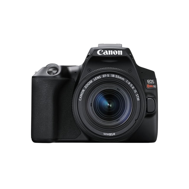 Canon EOS Rebel SL3 Appareil Photo Reflex Numérique avec Objectif 18-55 mm, Doté d'Un Capteur CMOS APS-C de 24,1 Mégapixels et d'Un Processeur DIGIC 8 pour des images et des Vidéos de Haute Qualité. Comprend un AF CMOS Double Pixel avec AF à Détection des Yeux et un Écran LCD à Angle Variable pour des angles de Prise de Vue Polyvalents. Prend en Charge la Création de Films 4K et de Films en time-lapse. Présenté dans une Vue Frontale avec le logo Canon et