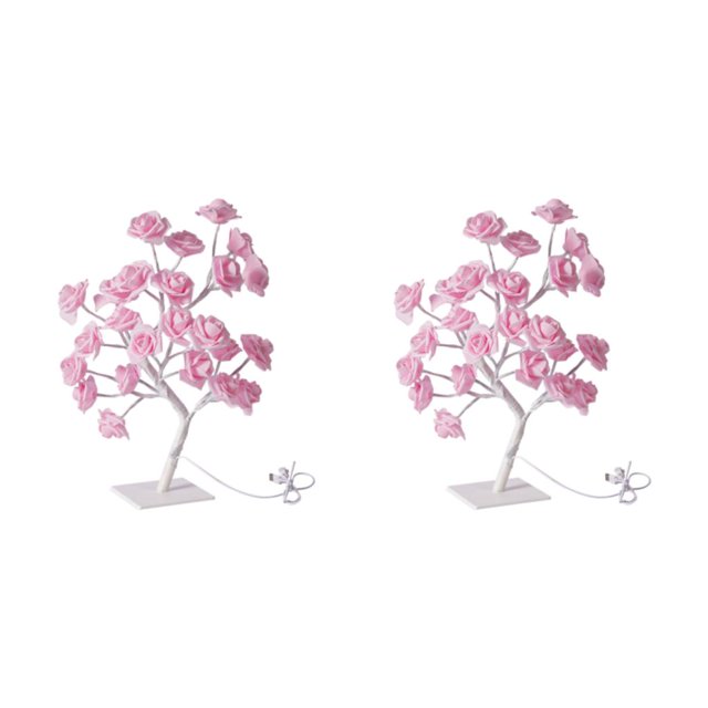 Maytalsory Color Changing Lighted Rose Lamp Remote Control Energy Saving Artificial Bonsai Tree Lights Gift For Any Occasion pink rose white rod 2Set