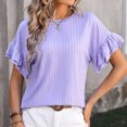 thumbnail image 4 of AherBiu Hauts d'Été pour Femmes à Volants Manches Courtes Côtelé Décontracté Ample Col Ras du Cou Chemises Blouse, 4 of 4